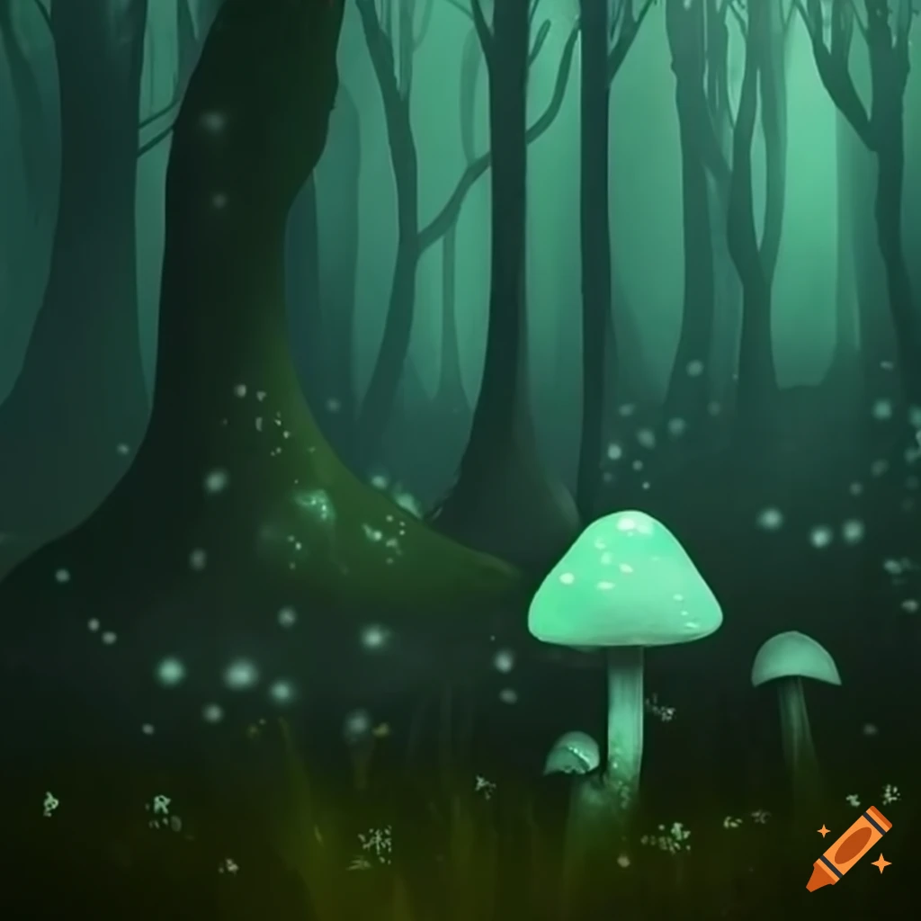image of a mystical forest with glowing mushrooms
