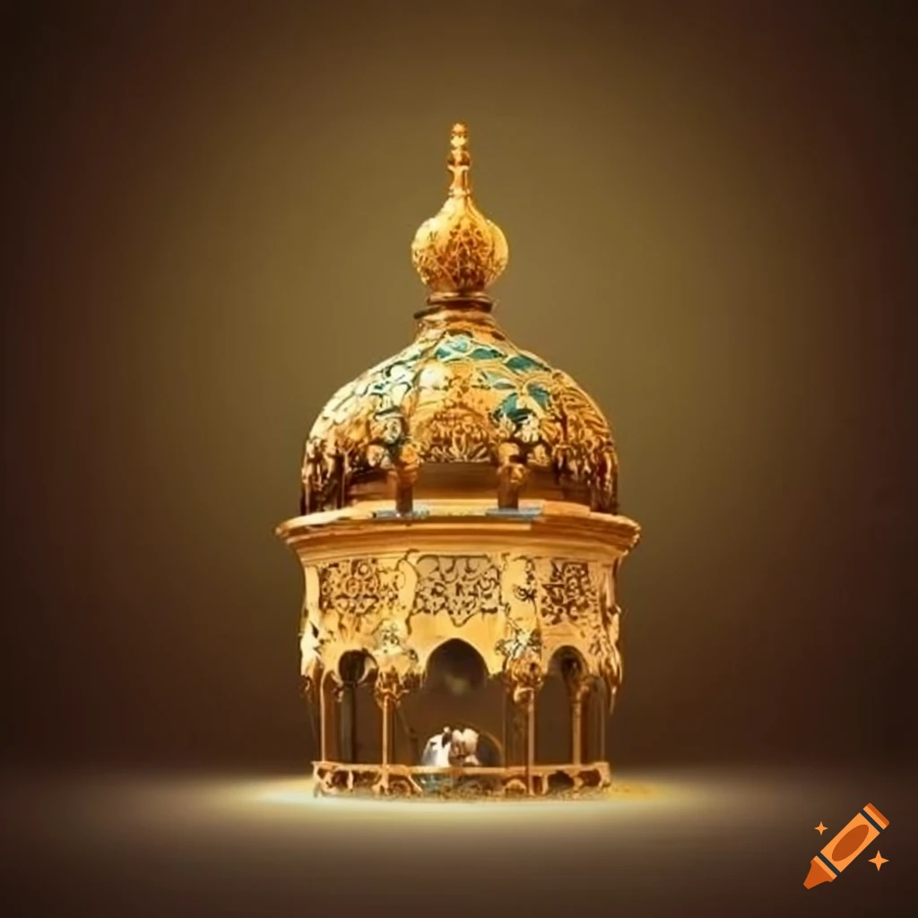 gold ornamented islamic art gazebo with onion dome