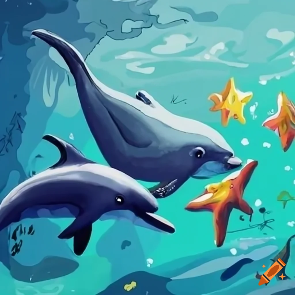Dibujo infantil del mar con animales marinos on Craiyon