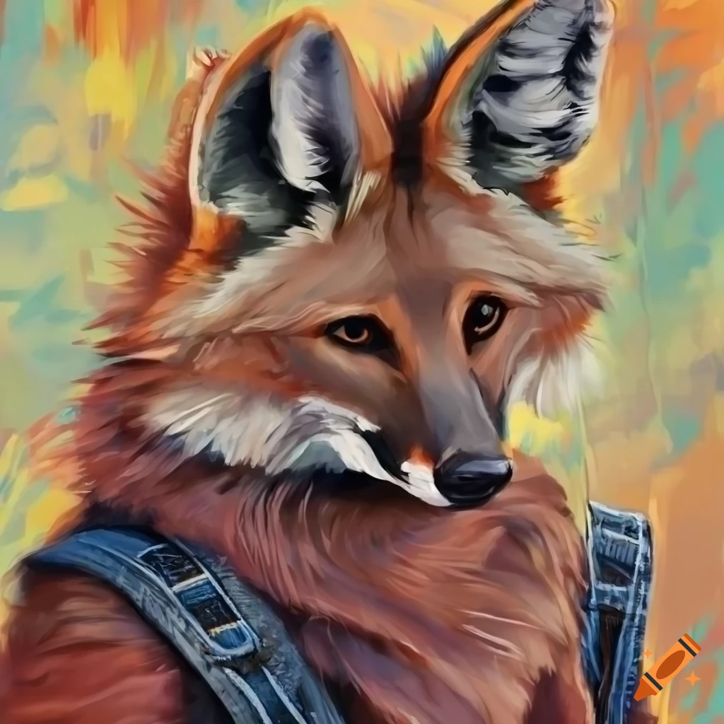 painting of a maned wolf in a stylish outfit