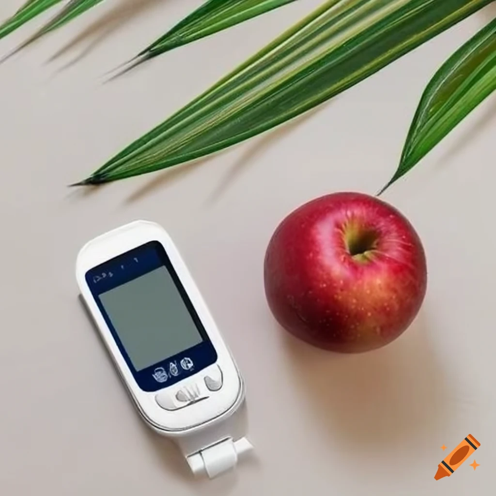 Apple, palm tree, and diabetes monitoring device in one image on Craiyon