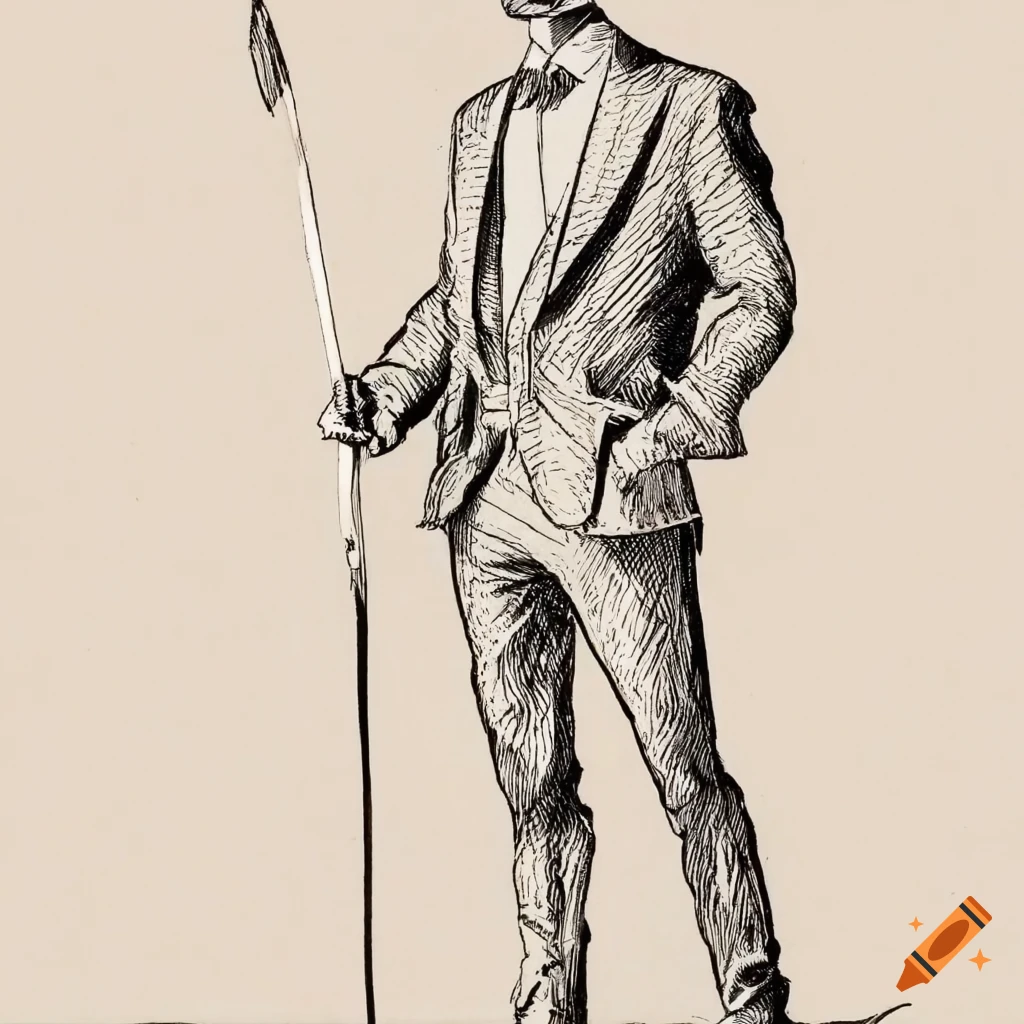 man in formal attire holding a spear