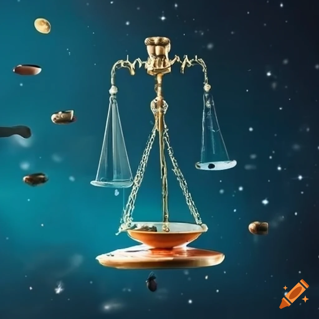 Floating apothecary scales in space on Craiyon