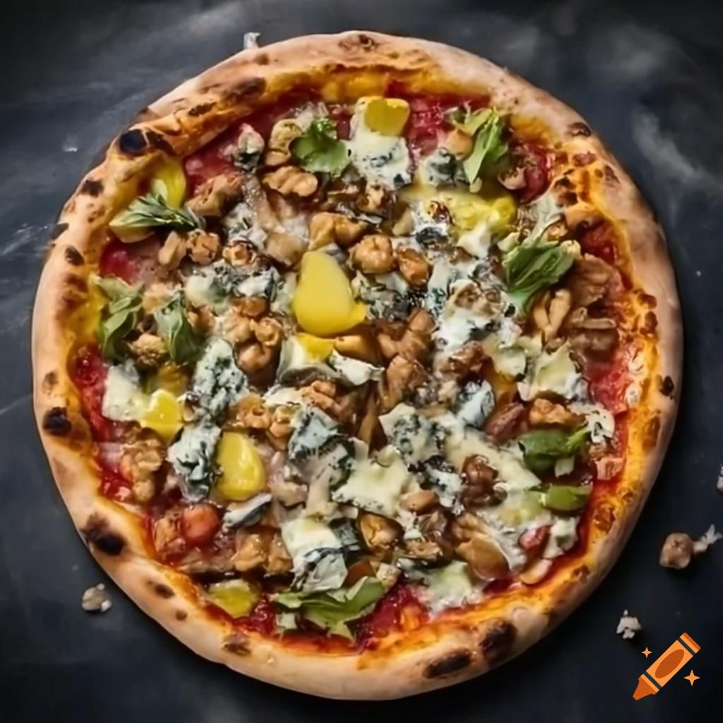 Gourmet pizza with pineapple, and walnuts on Craiyon