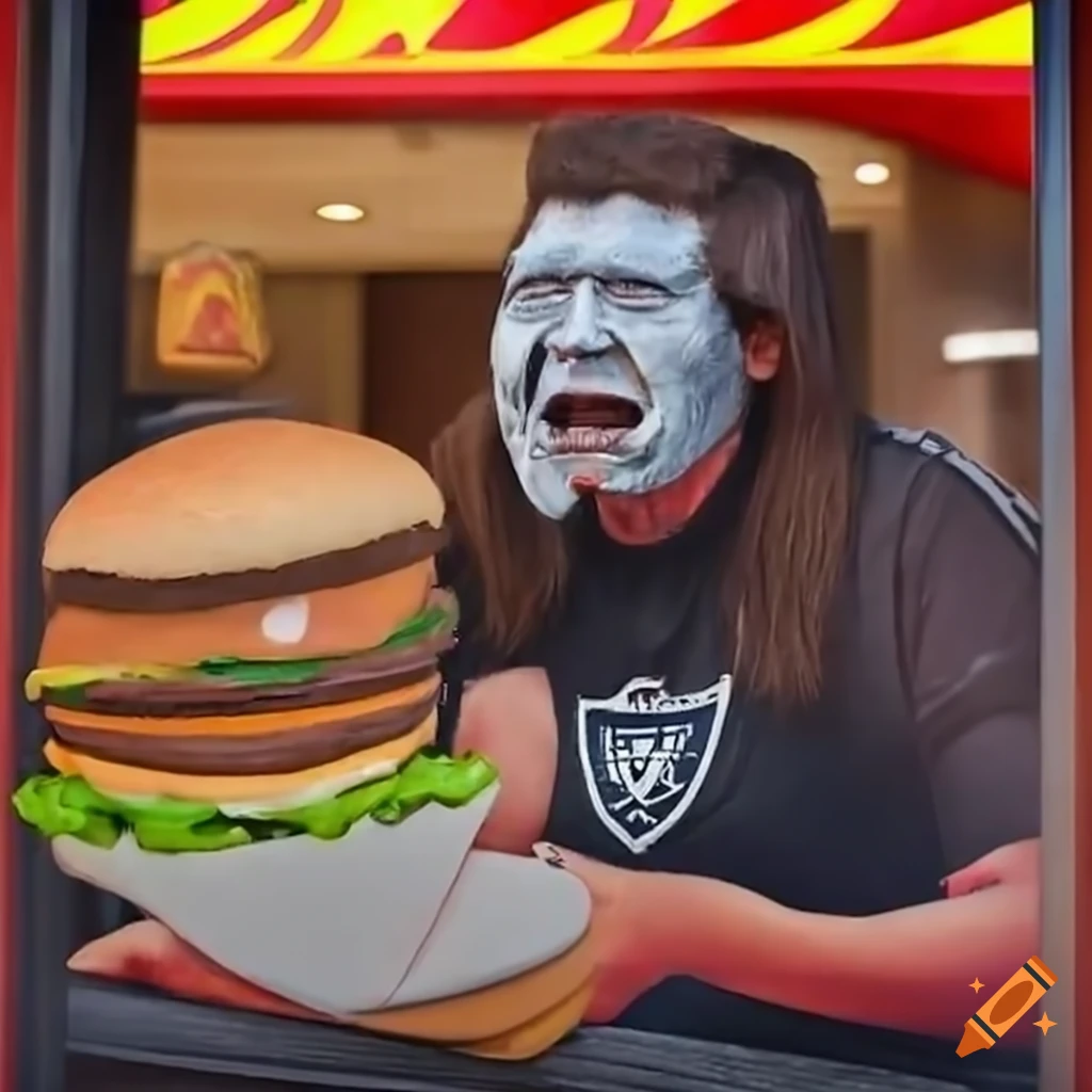 humorous image of a crying Las Vegas Raiders fan at a McDonald's window