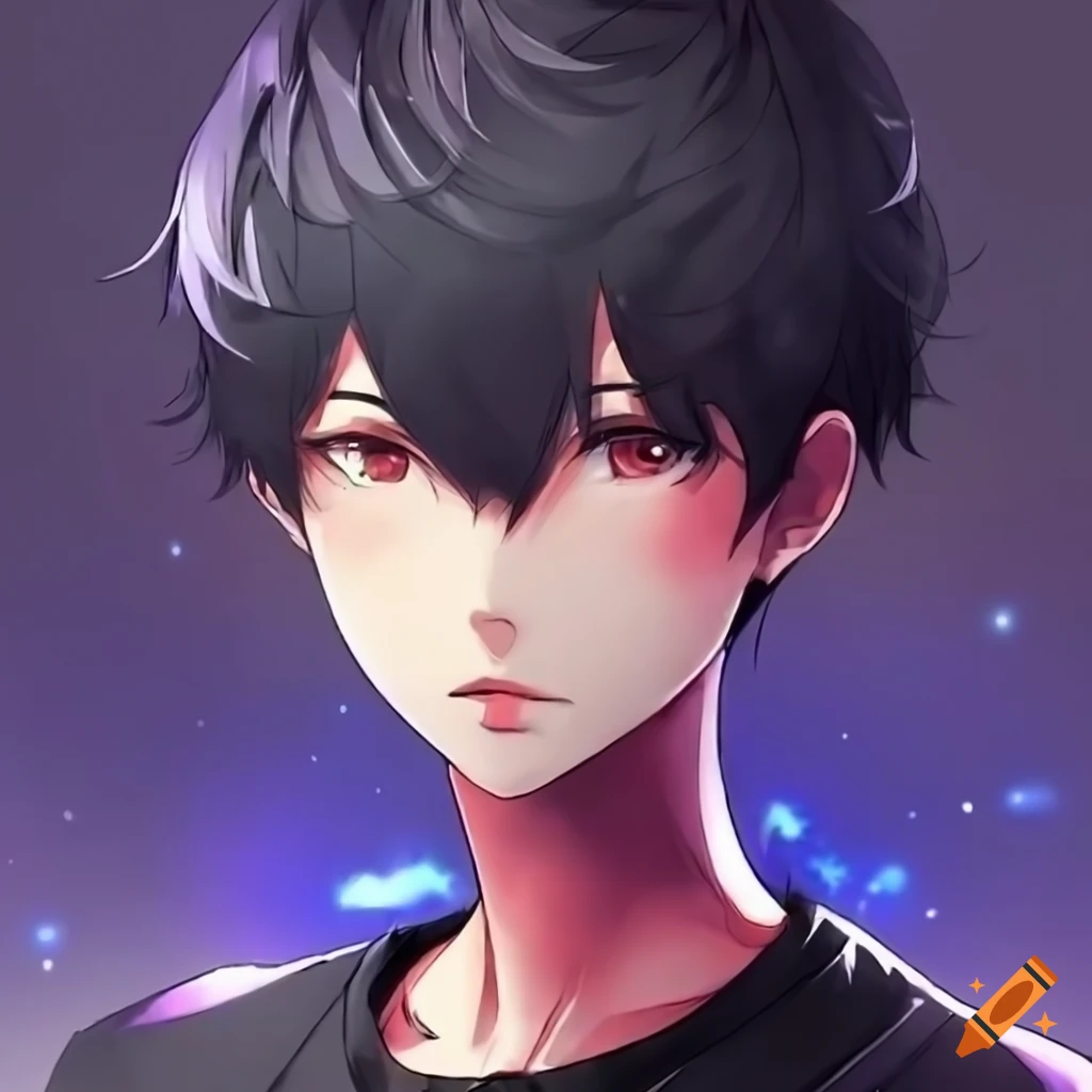anime boy with black hair and galaxy in hand