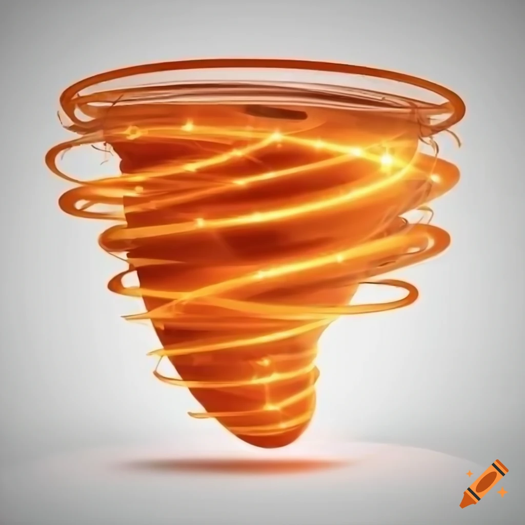 cartoon rendering of intense orange lights in a tornado