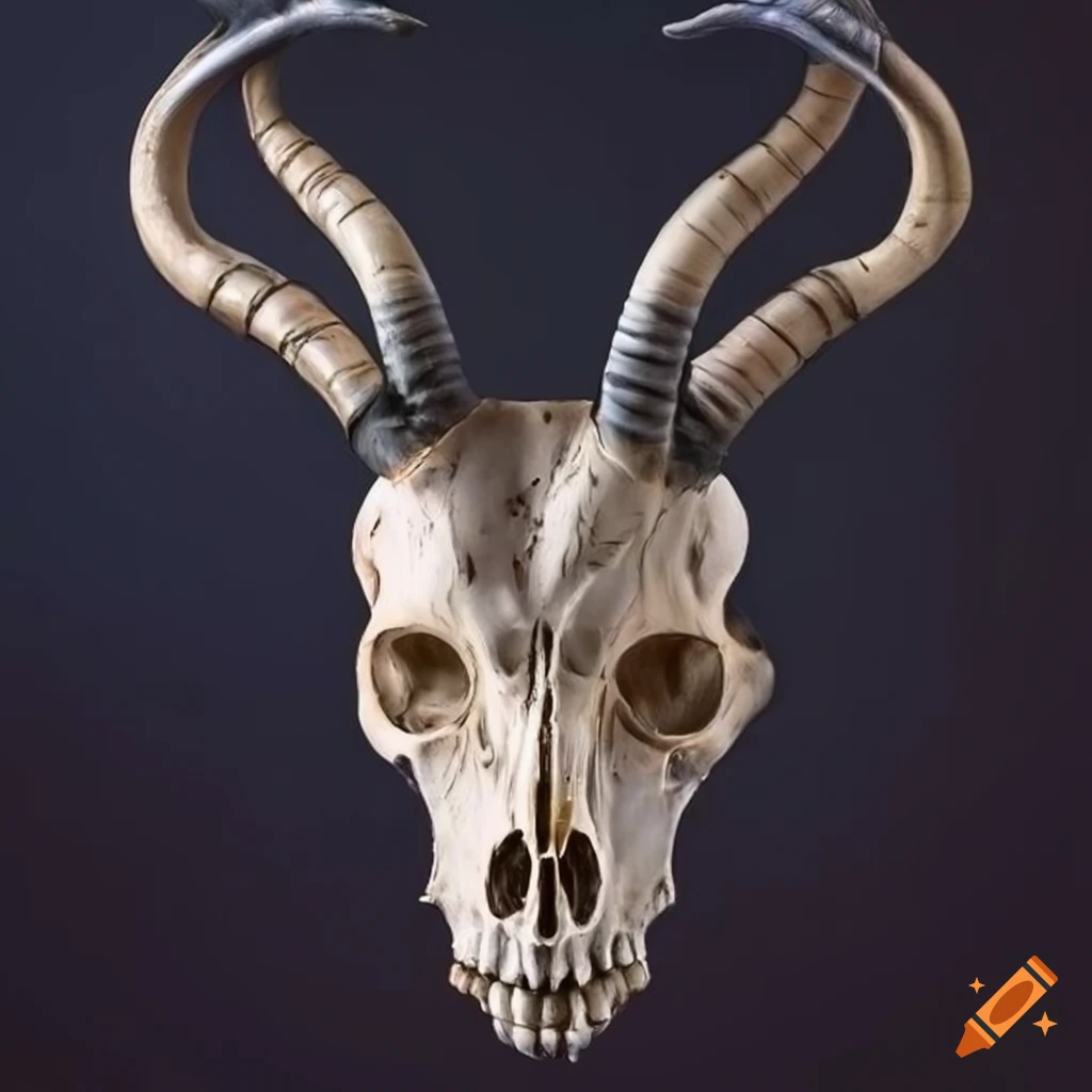 illustration of a half human half wolf skull with gazelle horns