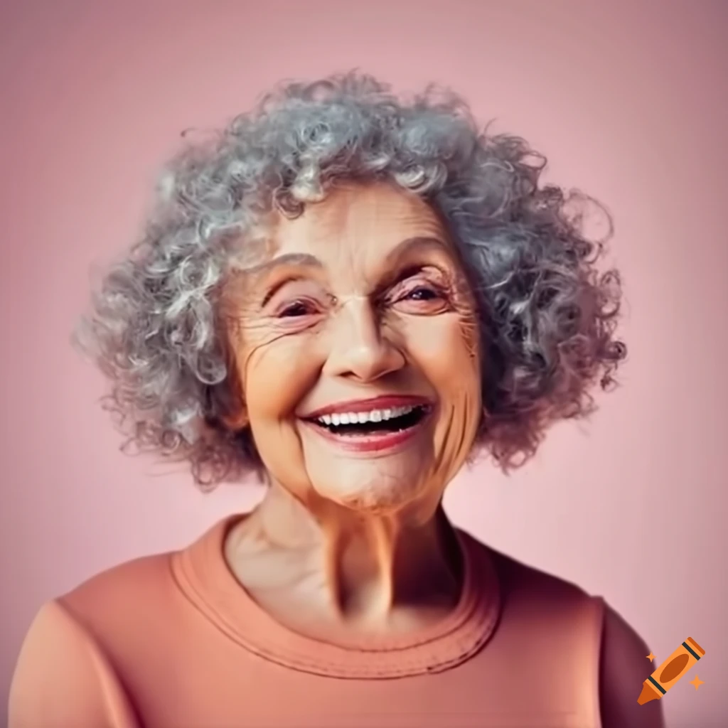 Smiling Elderly Woman With Curly Hair On Craiyon