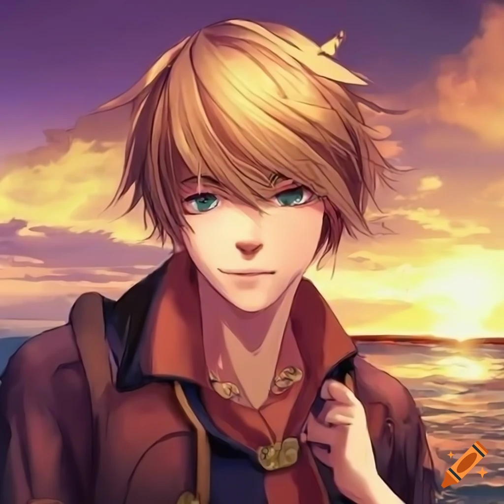 anime style image of a cute male pirate gazing at the ocean