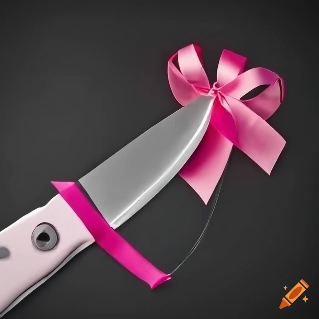 Close-up of a knife wrapped with a pink ribbon on Craiyon
