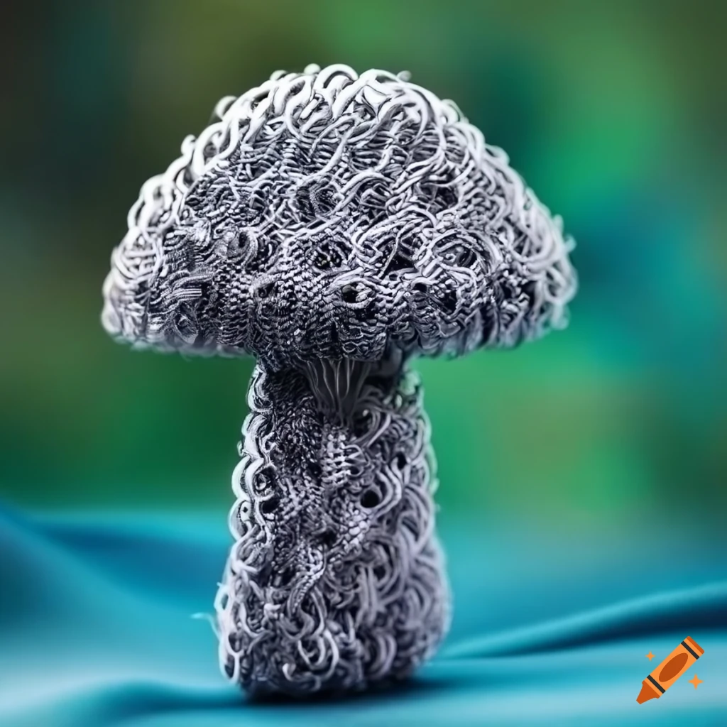 grey chain mail mushroom on bright silk