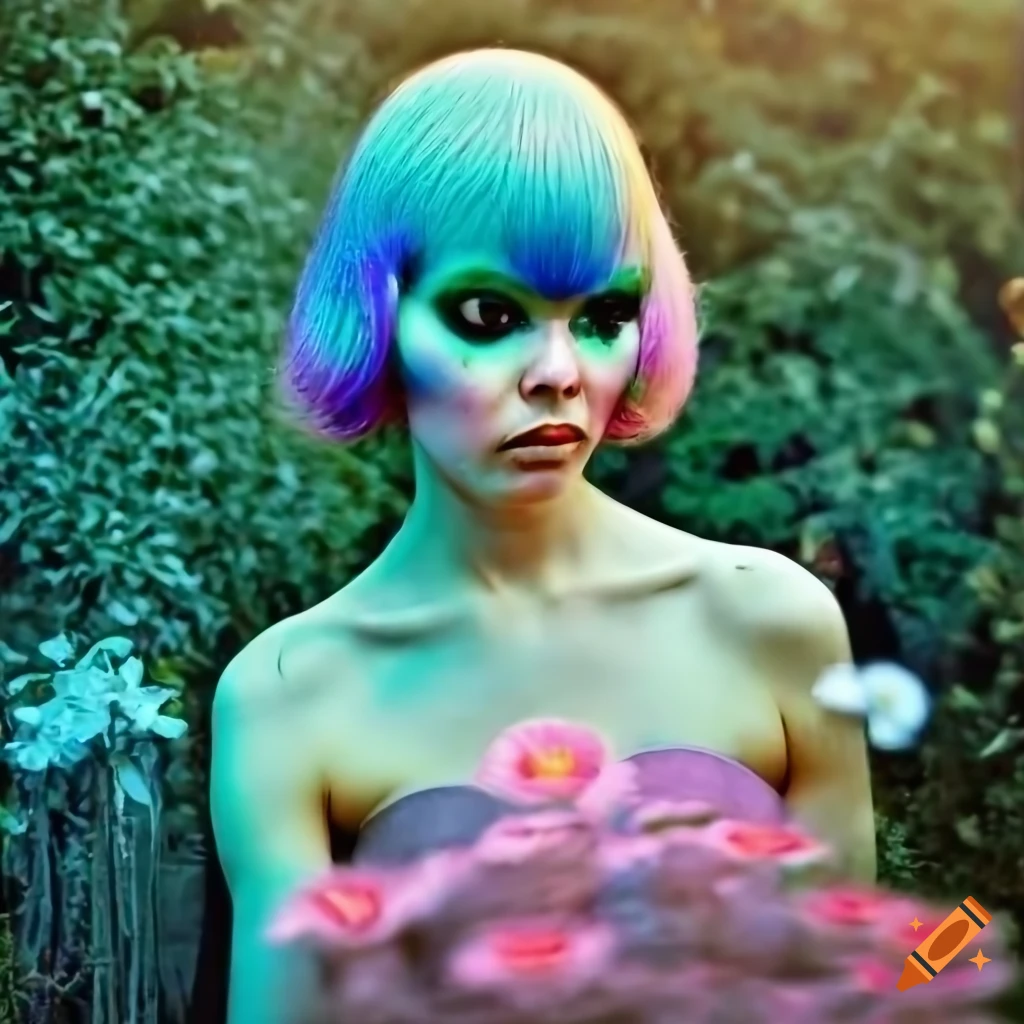 Groovy 1960s Alien Woman Arranging Flowers In A Garden On Craiyon groovy-1960s-alien-woman-arranging-flowers-in-a-garden-on-craiyon