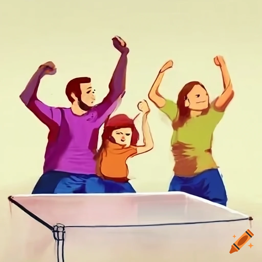 family playing table tennis