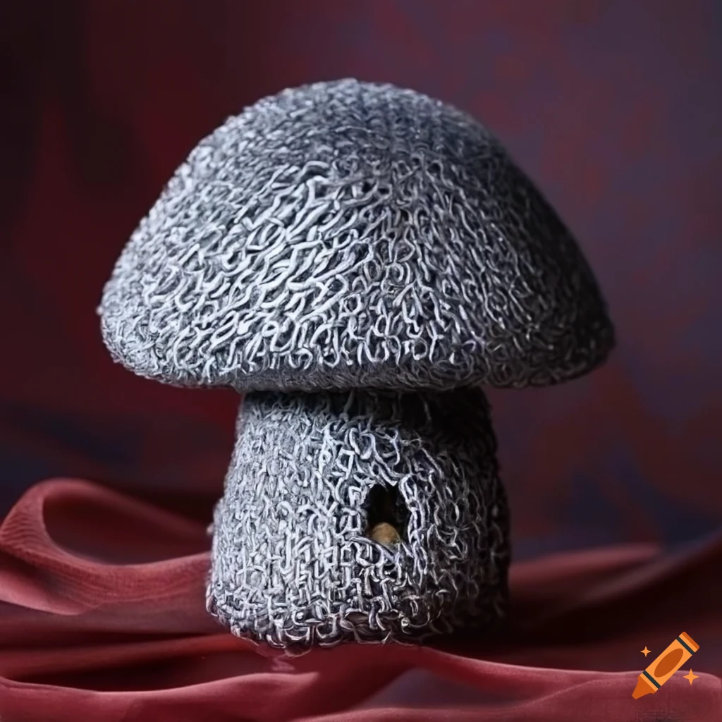chain mail mushroom on silk background