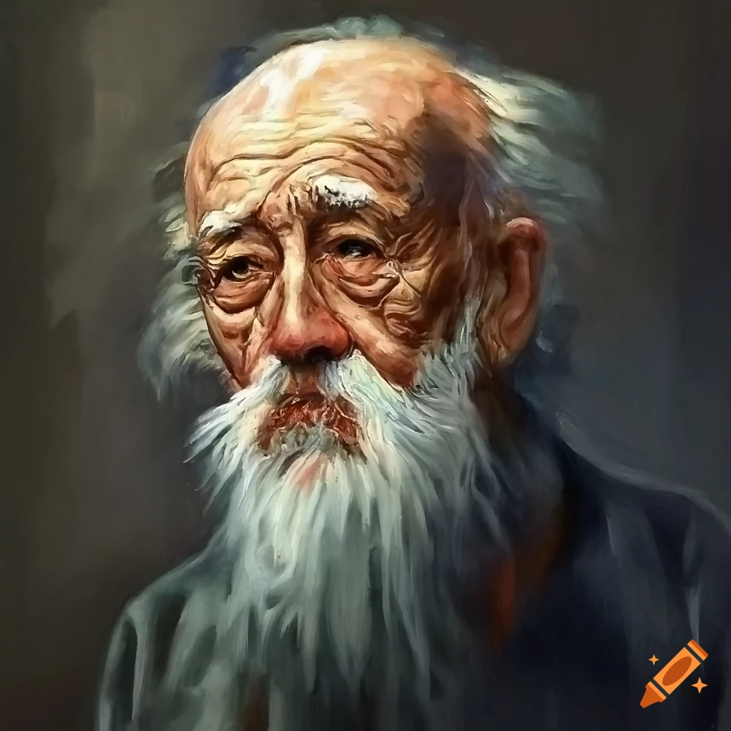 oil painting of an elderly man lost in thought