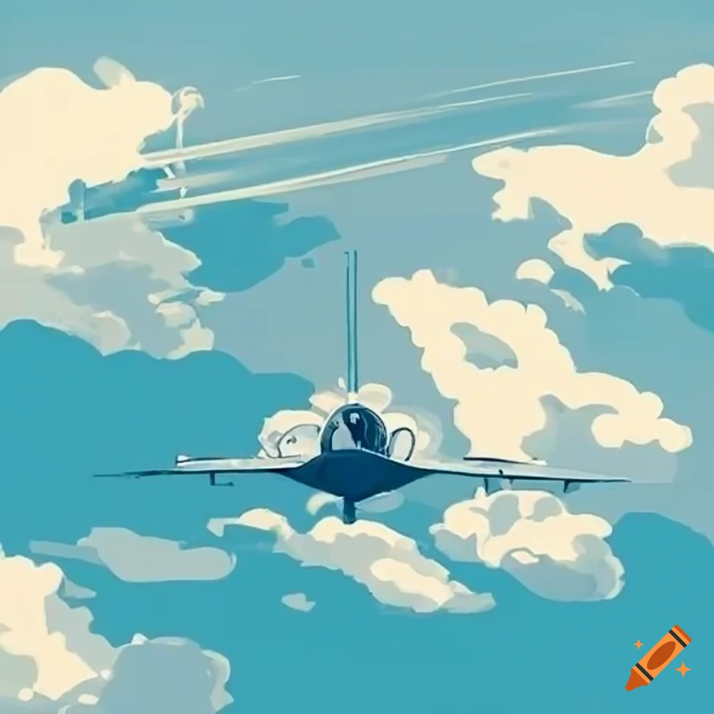 illustration of a fighter jet cutting through clouds