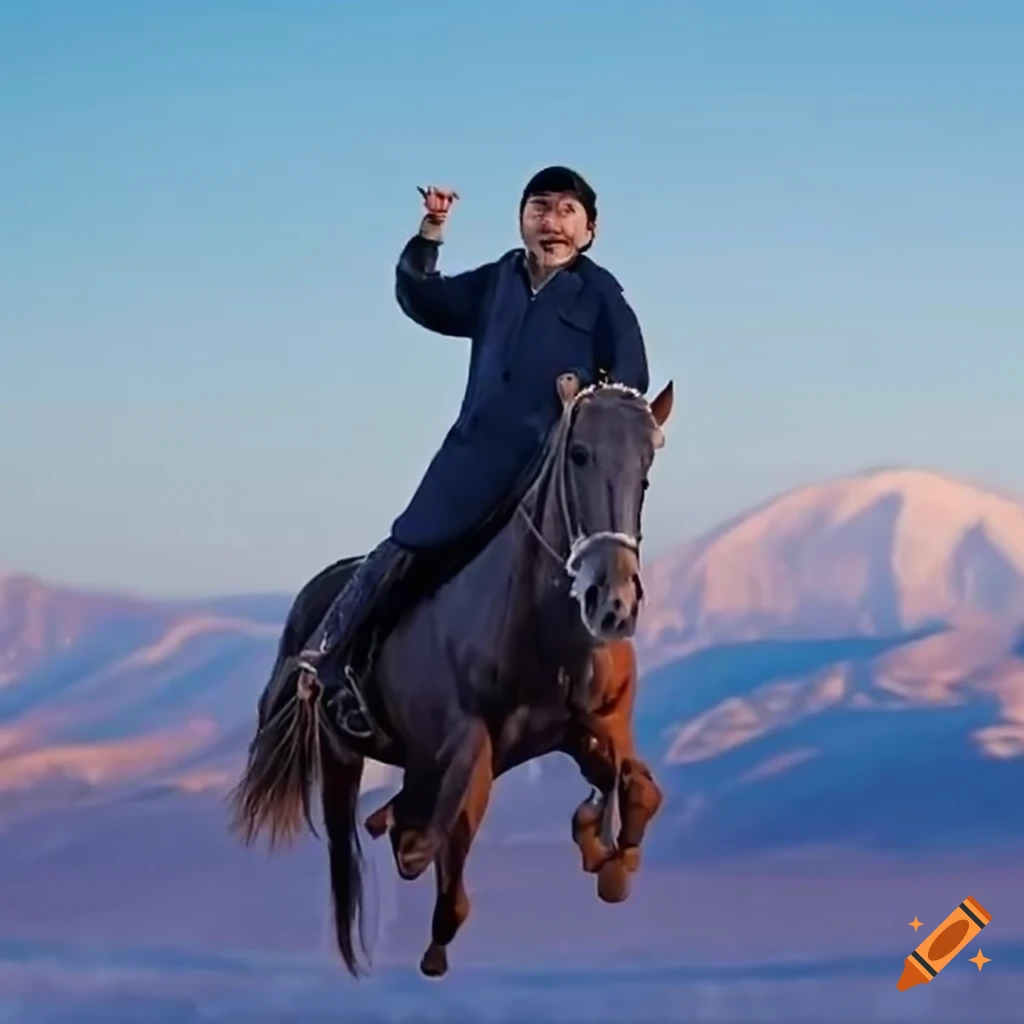 man riding a horse in Kazakh style