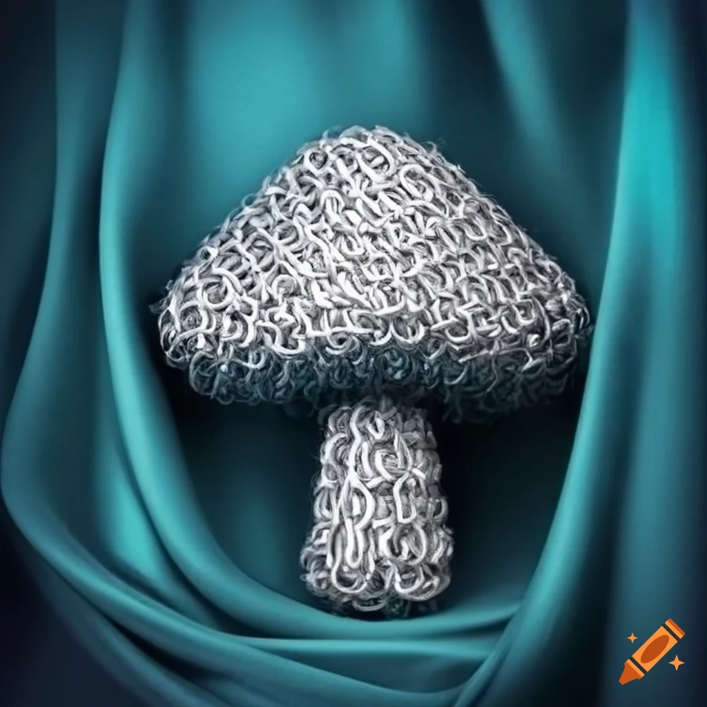 grey chain mail mushroom on silk fabric