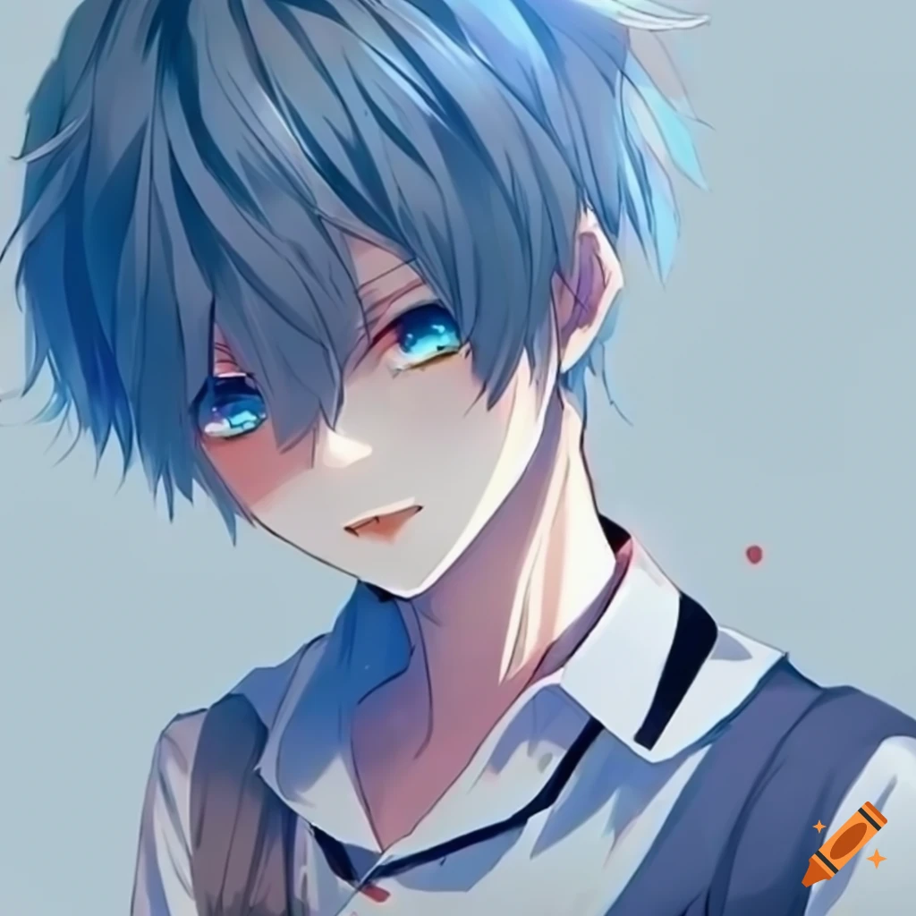 cute anime boy with blue hair