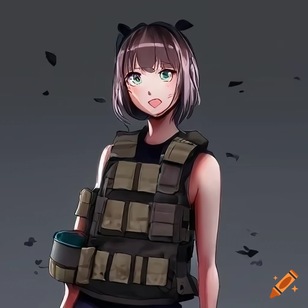 Anime girl wearing a molle vest on Craiyon