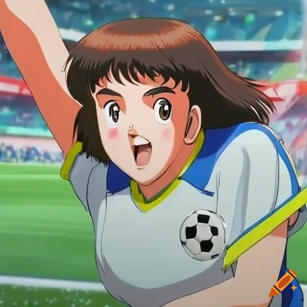 Girl playing soccer in captain tsubasa style on Craiyon