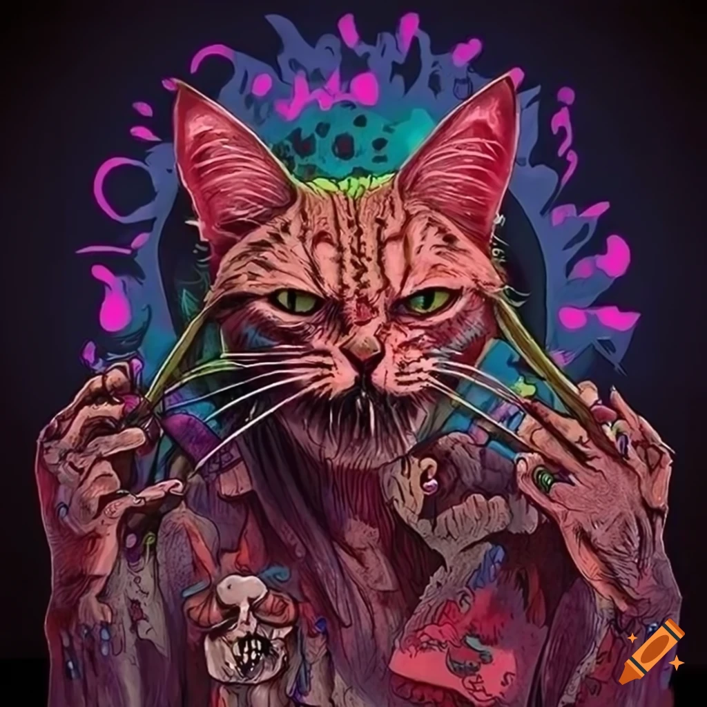 intricate detailed artwork of a zombie cat