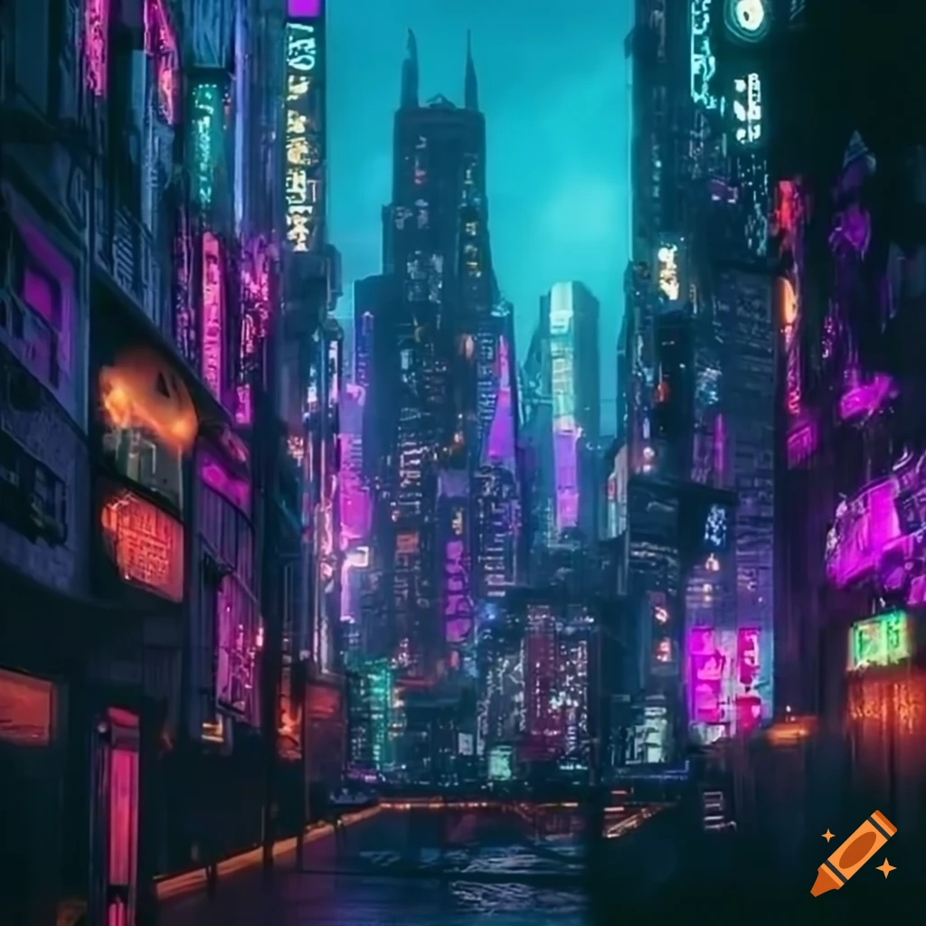 cyberpunk city with a cat