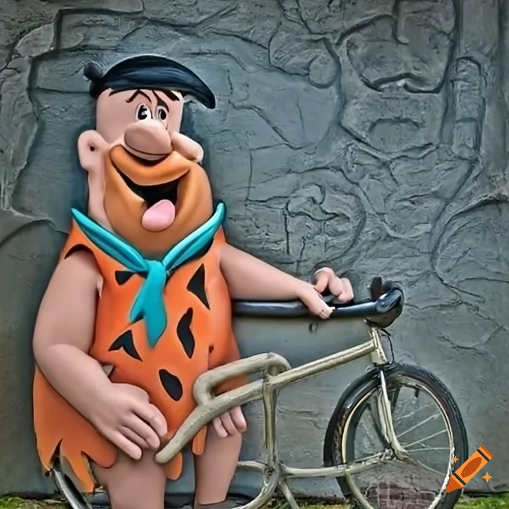 Fred Flintstone riding a bike