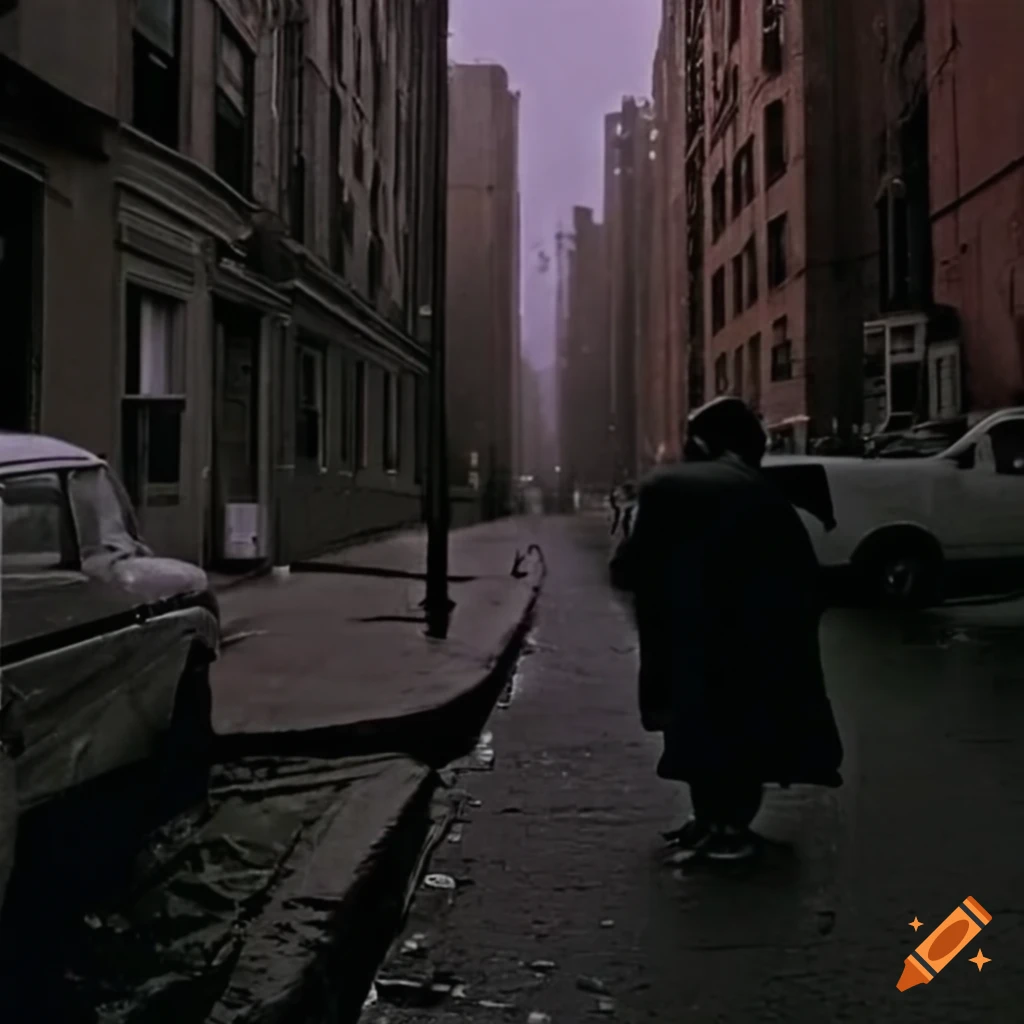 Dark and rainy alleyway in 90s noir detective film on Craiyon