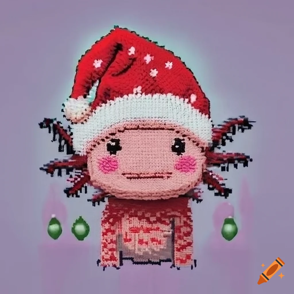 adorable axolotl wearing a Santa hat and Christmas sweater