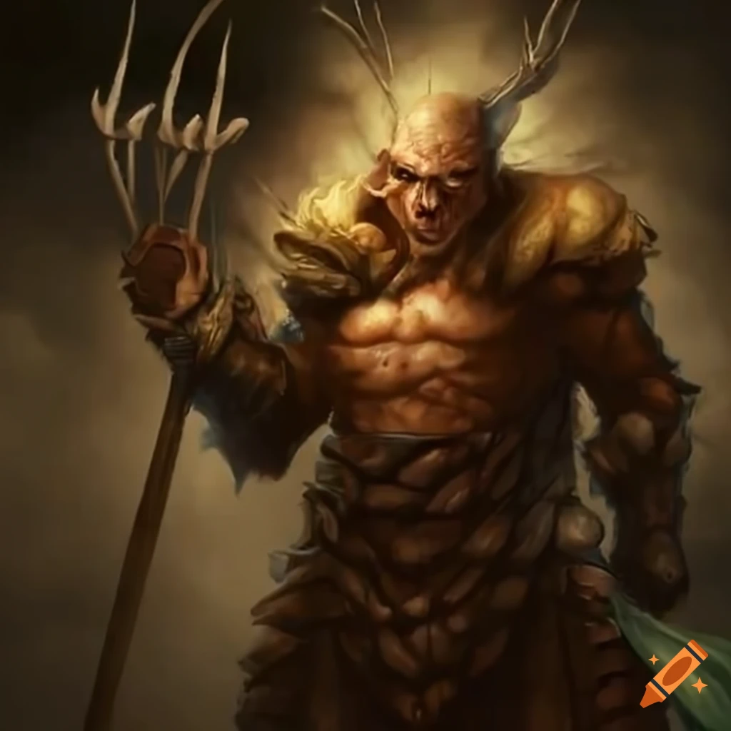 fantasy farmer defending against enemies with a pitchfork