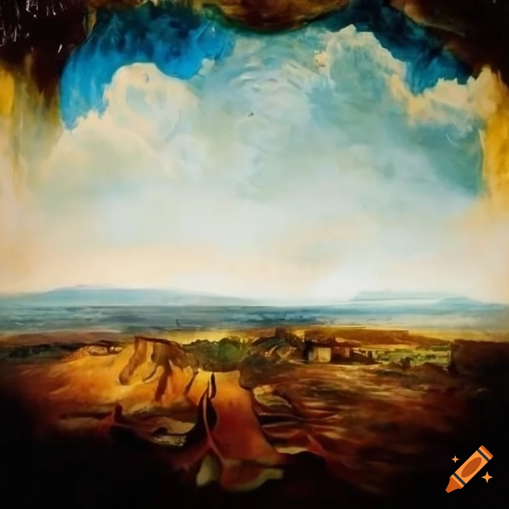 dystopian landscape in Tuscany painted by Dali and Van Gogh