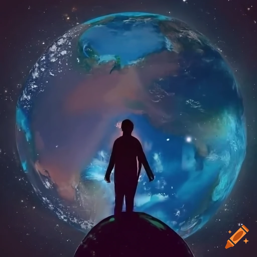 silhouette of a man gazing at planet earth in space
