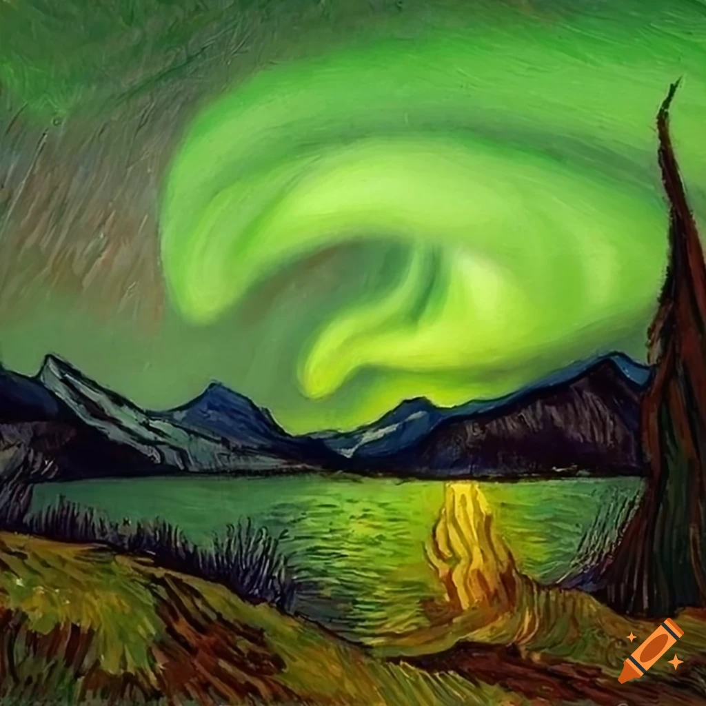 Van Gogh style painting of the Northern lights