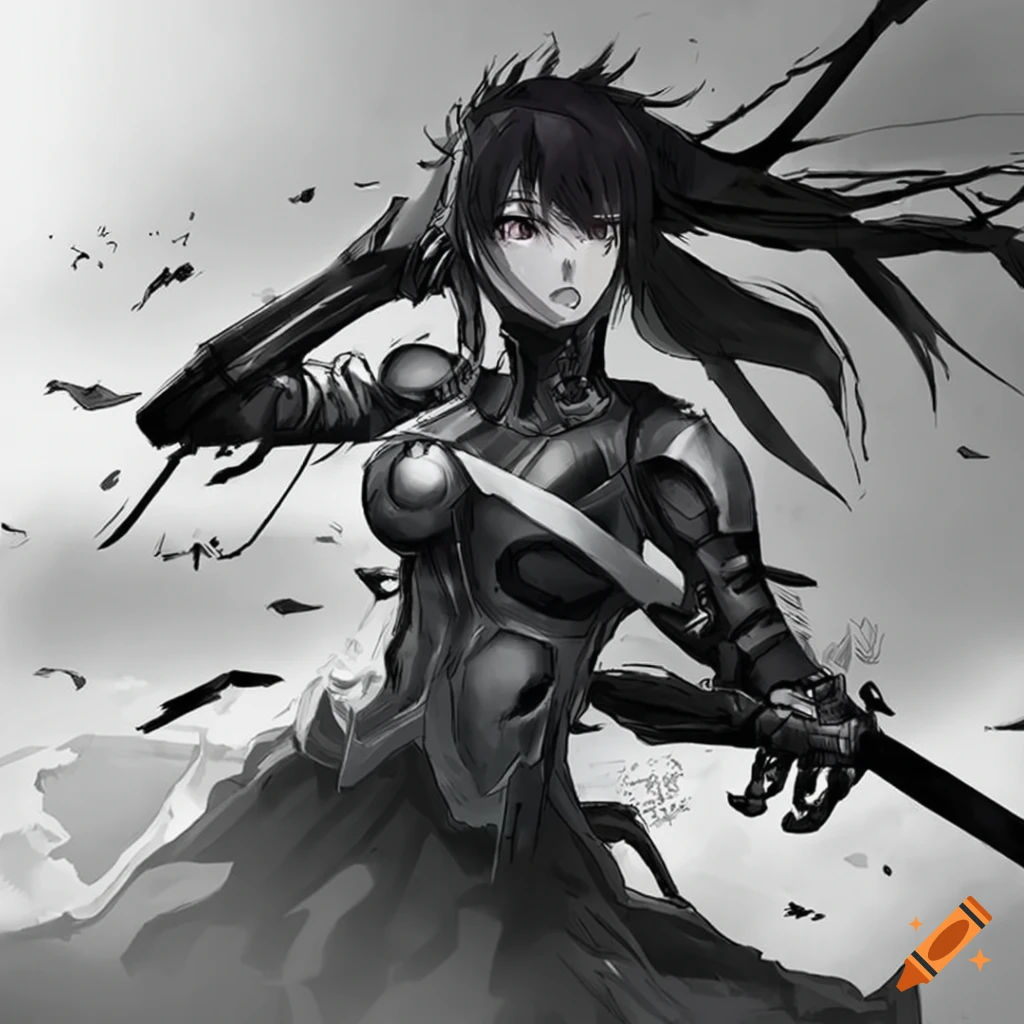 black and white manga artwork of intense clash between futuristic warriors