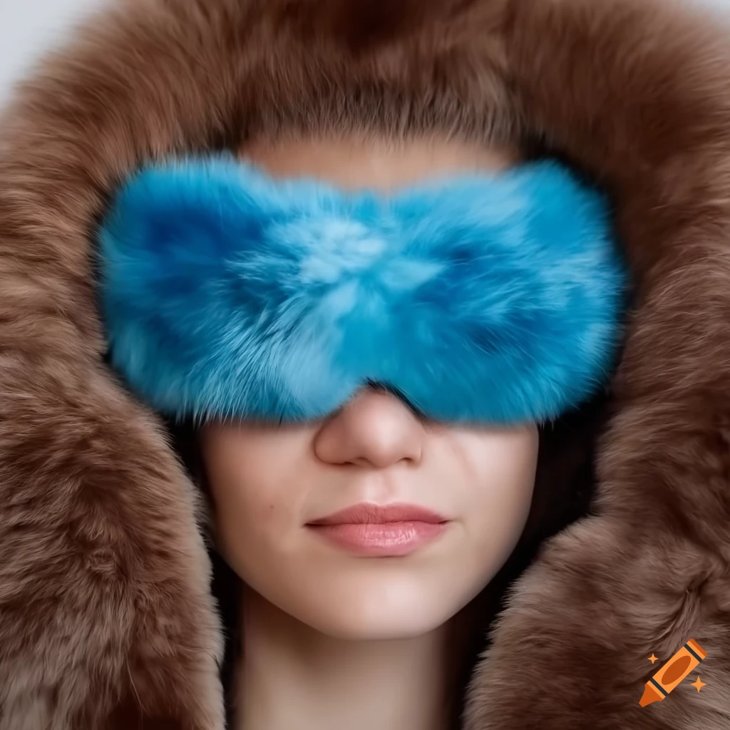 Woman wearing a fluffy fur coat and sleep mask on Craiyon