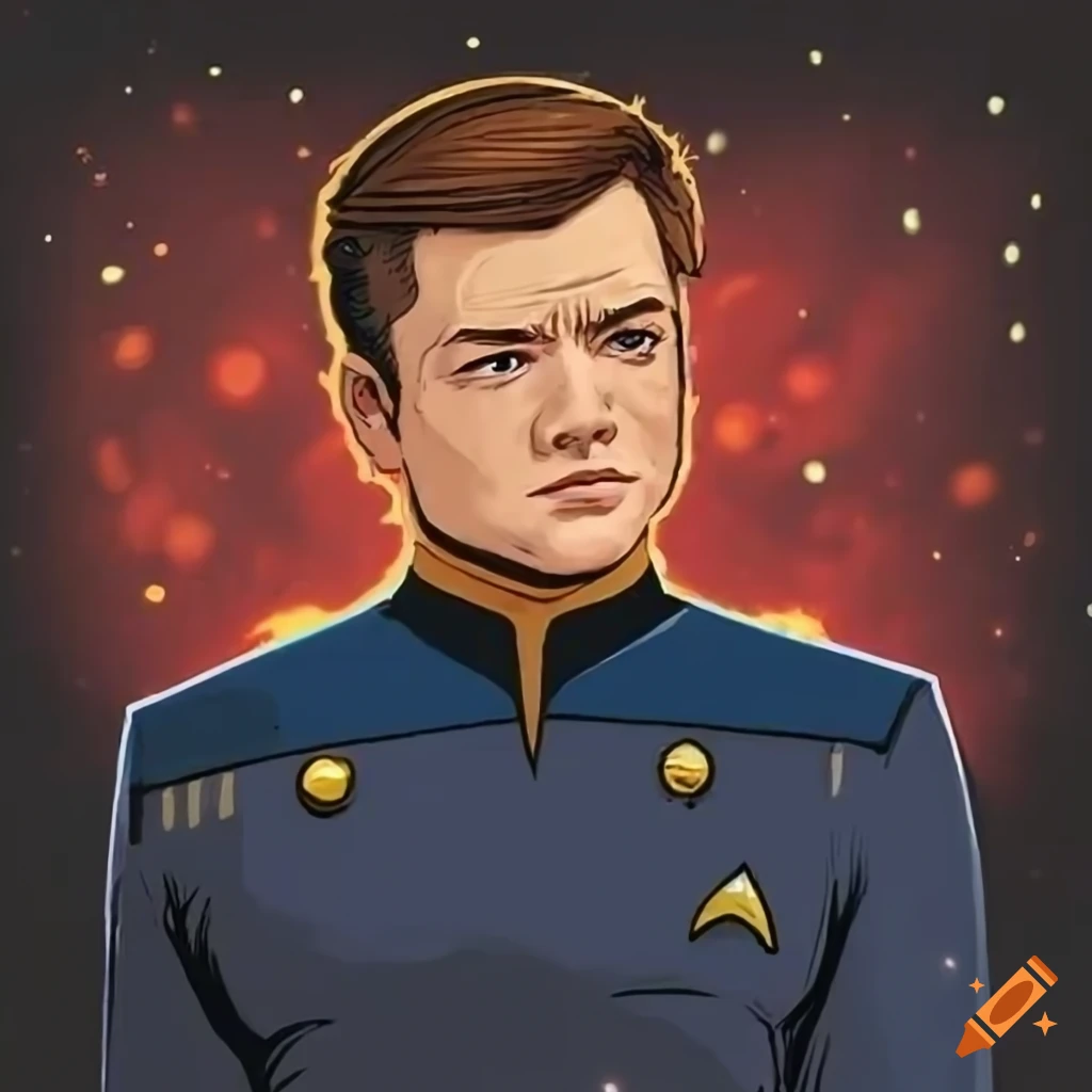 Comic Book Style Illustration Of Taron Egerton As A Star Trek Lieutenant