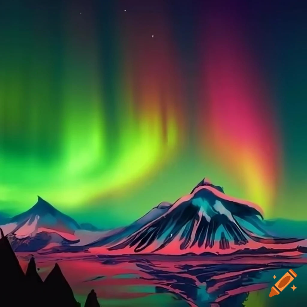comic style depiction of northern lights