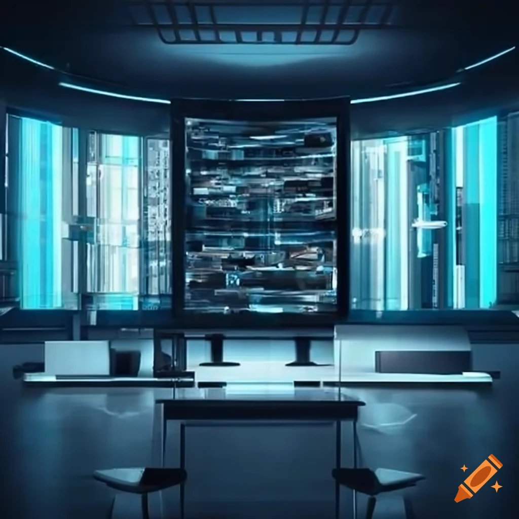 Futuristic office with multiple tv screens