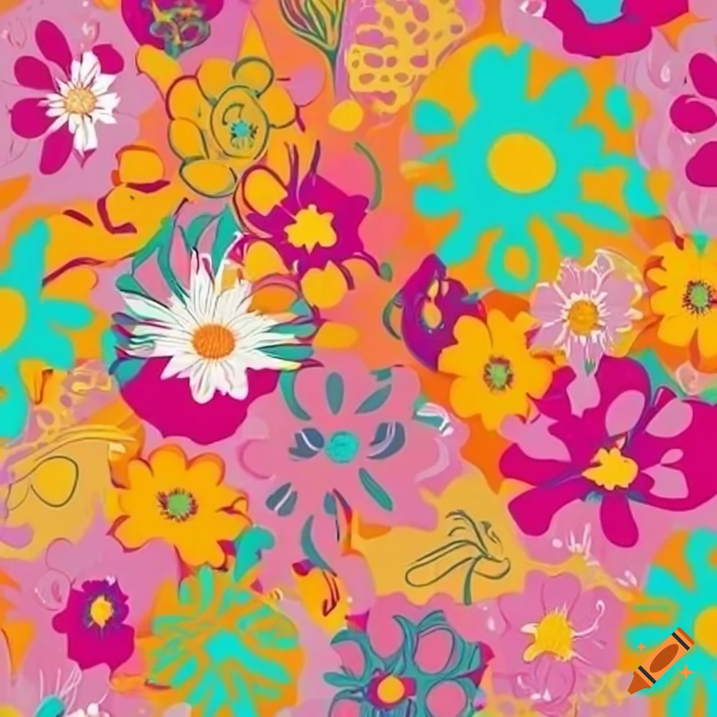 colourful retro flowers design on Craiyon