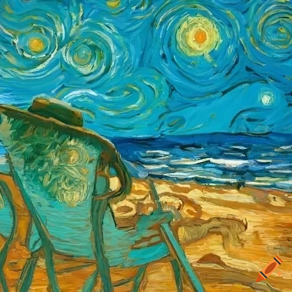 beach scene with van Gogh style