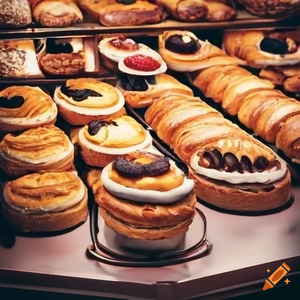 tempting display of pastries in a bakery