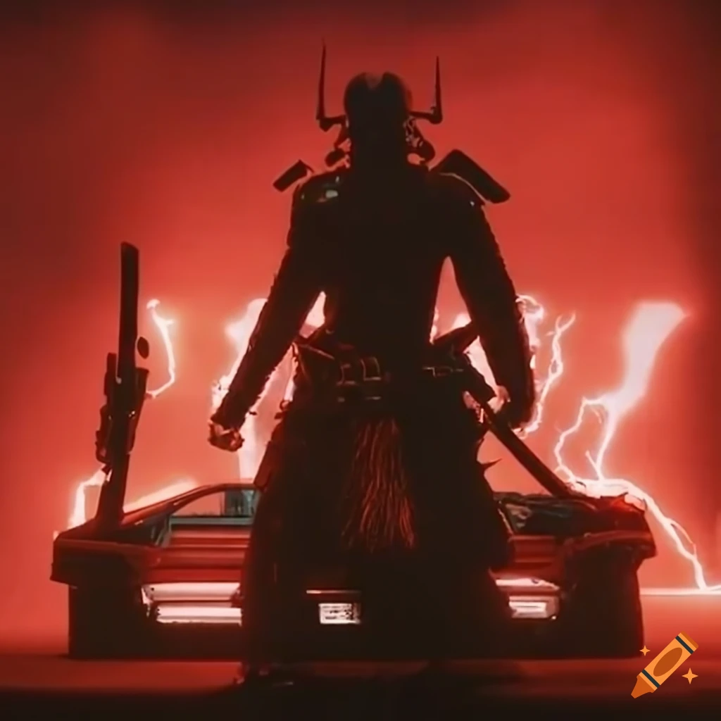 Cyberpunk emperor's guard samurai with futuristic war banner on Craiyon
