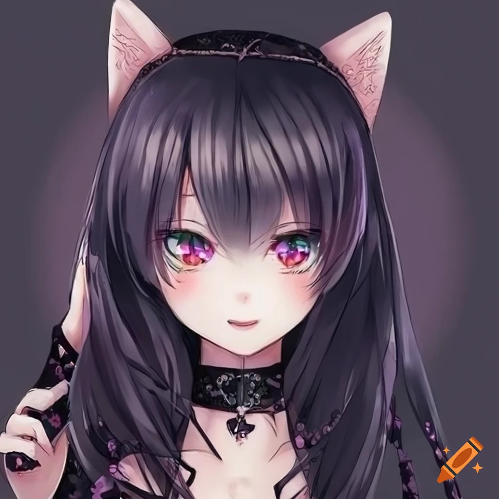 Cute gothic anime cat girl on Craiyon