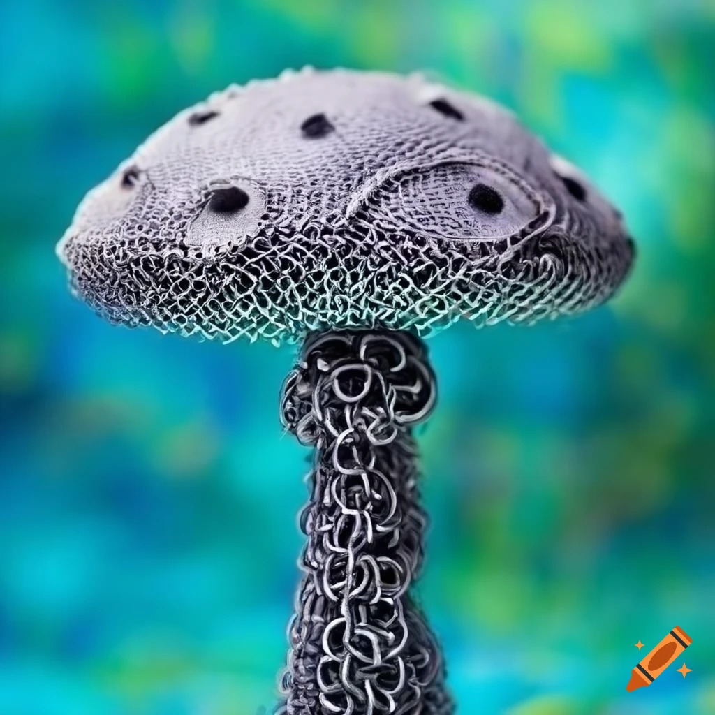 grey mushroom made of chain mail on silk