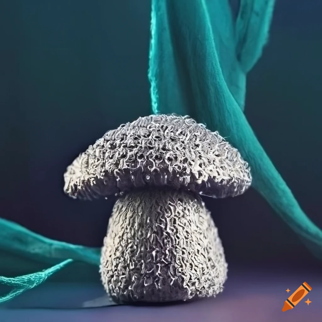 grey chain mail mushroom on silk background