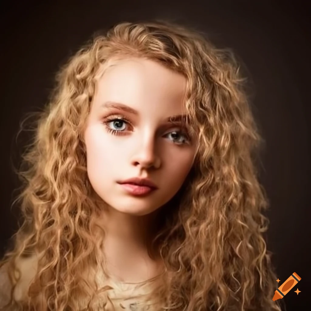 Portrait Of A Beautiful Girl With Curly Hair And Hazel Eyes On Craiyon