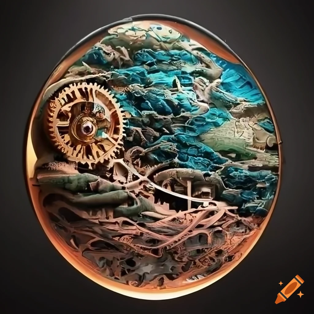 Mechanical watch parts artwork of a landscape on Craiyon