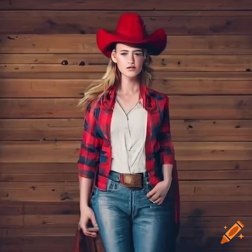 hyperrealistic painting of a young cowgirl riding a horse in a barn